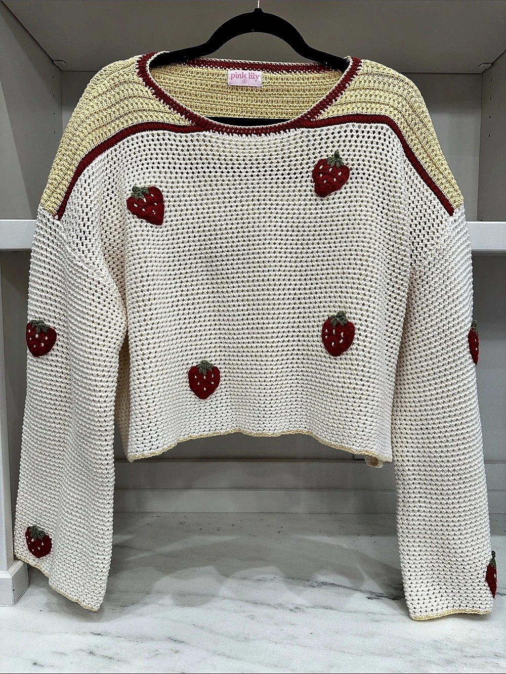 Pink Lily small Madi Ivory Strawberry Crewneck Sweater. Like new